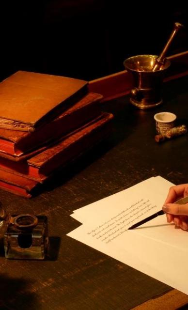 Victorian doctor writing with scalpel Victorian doctor writing with scalpel